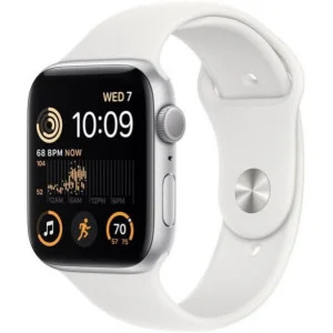 Apple Watch SE 2 GPS 44mm Silver Aluminum Case with White Sport Band - M/L (MNTJ3)