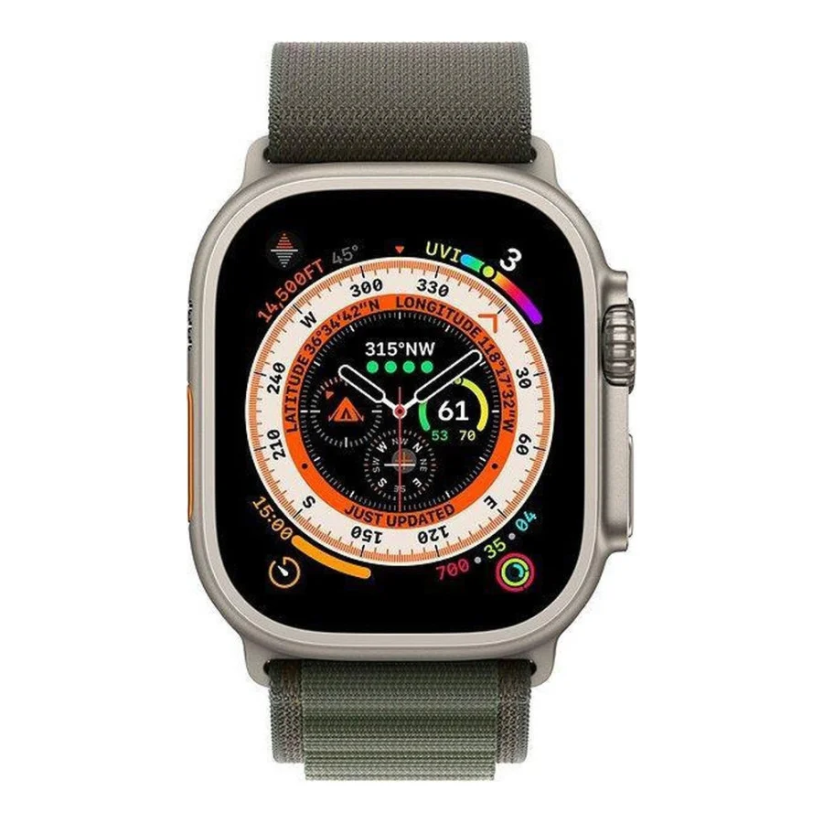 Apple Watch Ultra GPS + Cellular 49mm Titanium Case with Green Alpine Loop - Medium (MQEW3/MQFN3)