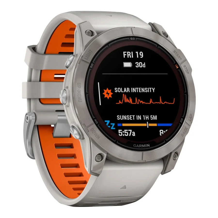 Garmin Fenix 7X Pro Sapphire Solar Titanium w. Fog Gray/Ember O. Band (010-02778-14/15/64)