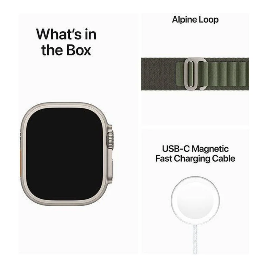 Apple Watch Ultra GPS + Cellular 49mm Titanium Case with Green Alpine Loop - Medium (MQEW3/MQFN3)