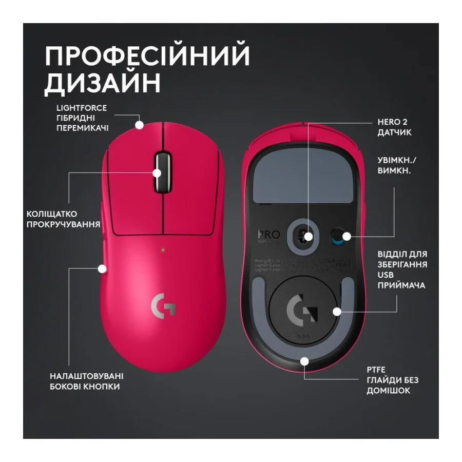 Logitech G Pro X Superlight 2 Lightspeed Wireless Magenta (910-006797, 910-006799, 910-006798)