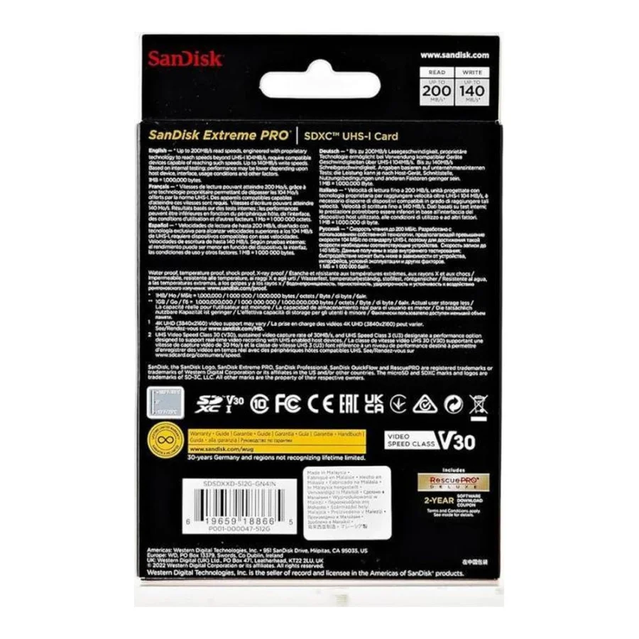 SanDisk 512 GB SDXC UHS-I U3 V30 Extreme PRO (SDSDXXD-512G-GN4IN)