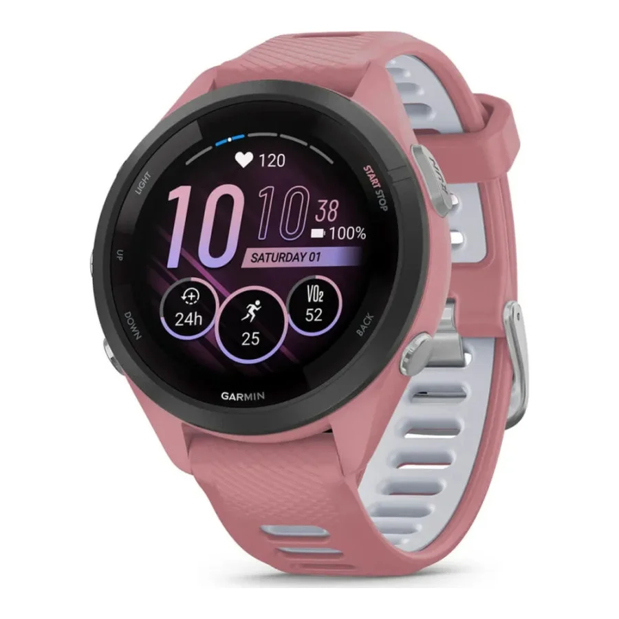 Garmin Forerunner 265S Black Bezel w. Light Pink Case and Light Pink/Whitestone S. Band (010-02810-05/15/55