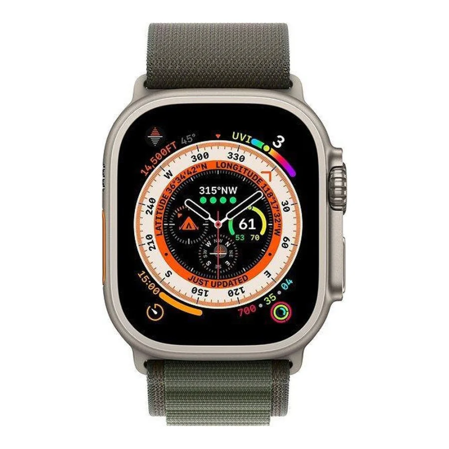 Apple Watch Ultra GPS + Cellular 49mm Titanium Case with Green Alpine Loop - Small (MNHC3/MNHJ3)