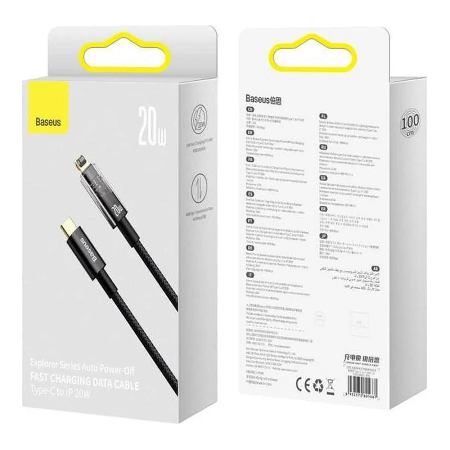 Baseus Explorer Series Auto Power-Off Fast Charging Data Type-C to Lightning 20W 2m Black (CATS000101)