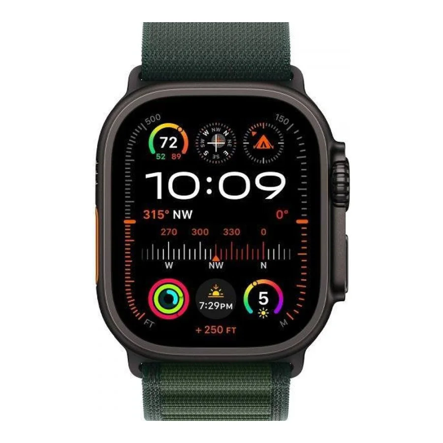 Apple Watch Ultra 2 GPS + Cellular 49mm Black Titan. Case w. Dark Green Alpine Loop - Medium (MX4R3)