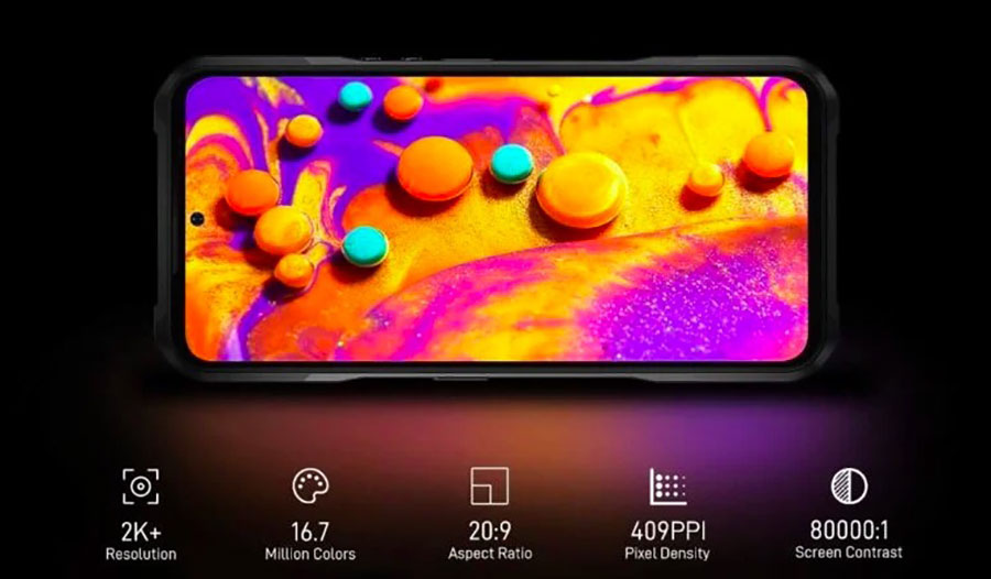 У Doogee V20 8/256GB Grey встановлений 6,43-дюймовий AMOLED-дисплей Samsung з роздільною здатністю 2К